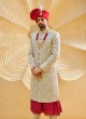 Designer Anarkali  Style Sherwani In Cream Color